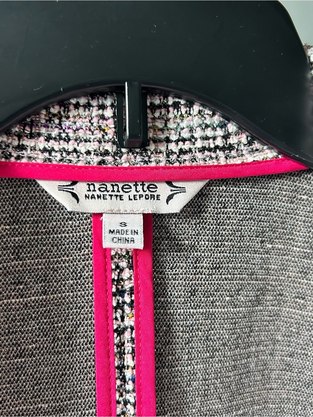 Nanette Leopore Josie Boucle Open-Front Blazer Jacket Pink silver white size S - Picture 8 of 9